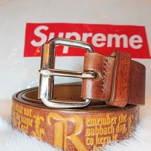 Supreme Ten Commandments Brown Leather Belt L/XL